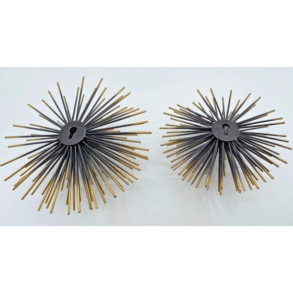 Metal Gold Atomic Starburst 3D Sea Urchin Wall Hanging Decor MCM Set Of 2 - Picture 11 of 11